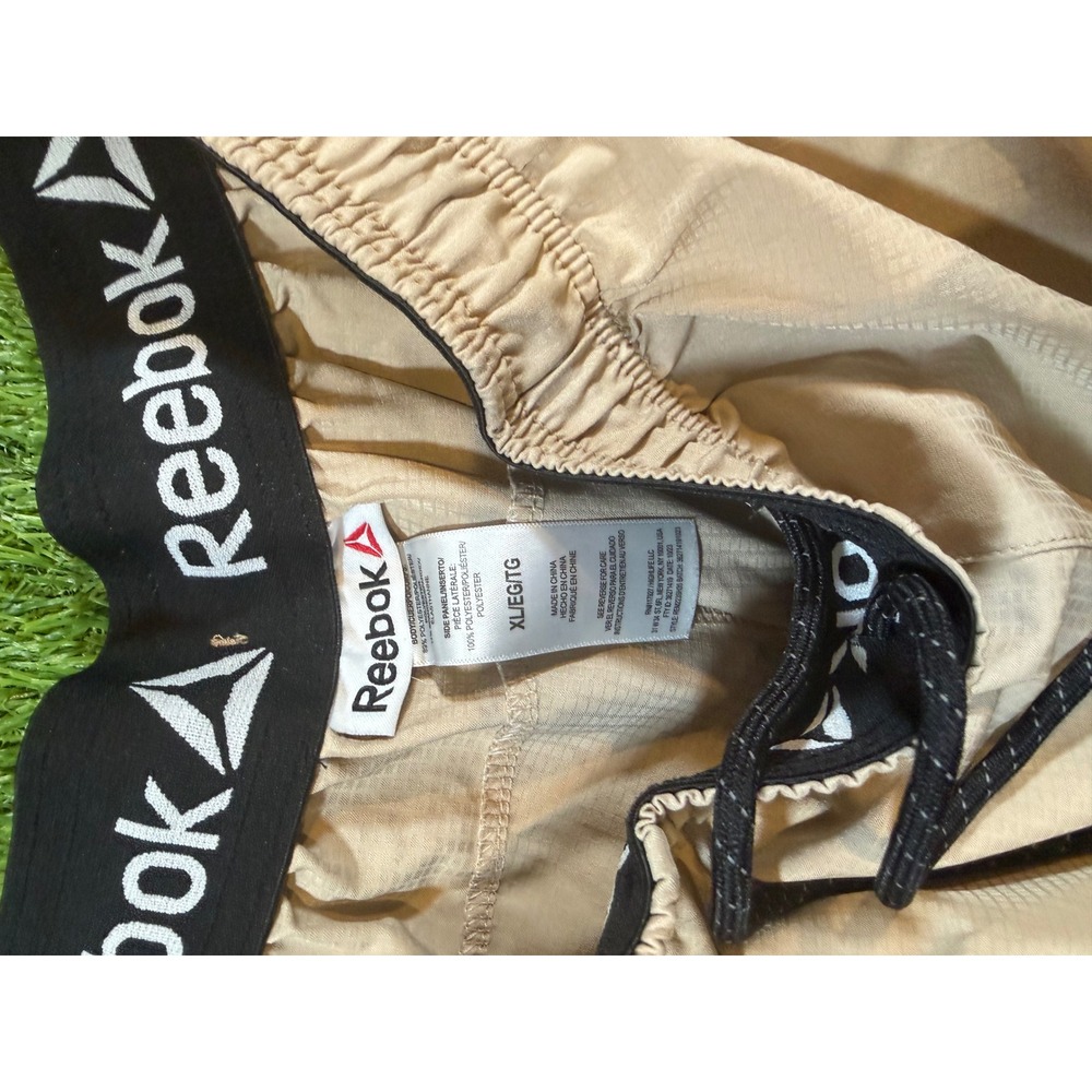 Reebok Mens Athletic Training Shorts Tan Beige XL Drawstring Mesh Side Panels - Picture 3 of 4